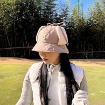 [MM스포츠]여성 겨울 C 뽀글이 귀마개 귀달이 패딩 골프 모자, 베이지