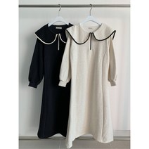 여성 양기모 배색카라원피스 라운드 카라 원피스 겨울 롱 원피스 빅사이즈 롱 원피스 elel1