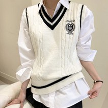 다미님 [3컬러] 오버핏 니트 조끼 빅사이즈 배색 브이넥 스쿨룩 교복 데일리 대학생 캐주얼 겨울 앙고라 티셔츠 긴팔 골지 퍼프 꽈배기 하객룩 크롭 아가일 체크 터틀넥 오빙-조끼