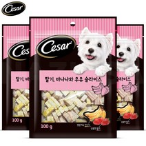 시저 NEW 프리미엄 한입 세미모이스트 간식 3종세트, 딸기&바나나&우유슬라이스 3팩 300g