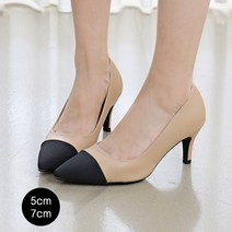 바닐라슈 나이츠 2가지굽 배색콤비 펌프스(5cm 7cm)