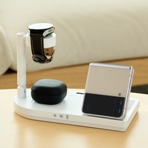 4in1 고속 무선충전기 아이폰 애플워치 에어팟 Sport41무드 조명등 거치대 외부출력포트 지원, 갤럭시 화이트