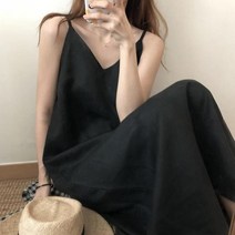 KUKU 린넨 끈나시 롱 원피스