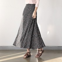 원타임 여성용 뒷밴딩 플라워 플레어 롱스커트