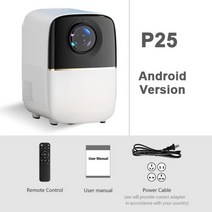 ZDDSYP25 휴대용 비디오 프로젝터 네이 1080P 홈시어터 안드로이드 90 지원 4K 6000 루멘 와이파이 비머117050, Android Version_미국 플러그