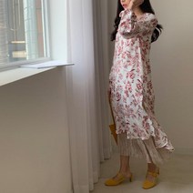 gops3291c92b 슬릿 언발란스 롱 쉬폰 원피스 패션마켓 카라 프릴 데일리룩 플라워