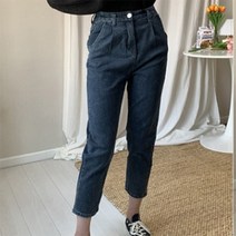 옷자락 여자 플리츠 키작녀 맘진 레트로 허리밴딩 청바지