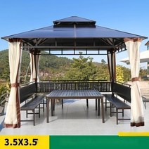 야외 바베큐장 조립식 팔각정 원두만 파라고 파고라 철제 정자 파빌리온, 3.5×3.5m3면시트+테이블+거즈커튼