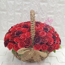 영하우스 비누장미 100송이 꽃바구니 생일꽃바구니 축하꽃바구니 배달 고급형 기념일 프로포즈꽃배달 로즈데이장미 환갑 칠순 팔순 비누꽃 선물, 레드+사랑합니다