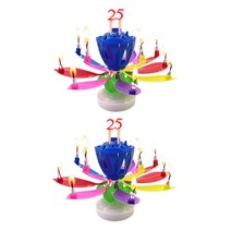 생일축하파티 멜로디 회전 케이크 생일초 연꽃초 2P, 무지개 2개