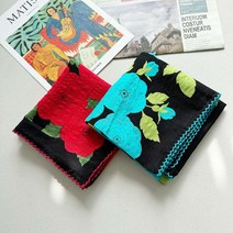 [미스블혹]큰꽃 동백블랙 레이스 면 손수건2셋트 국내제작 손수건