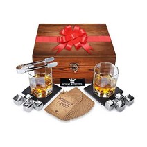 Royal Reserve 로열 리저브의 위스키 스톤 선물 세트 남성 생일 장인 세공 금속 스테인리스 칠링 록스 스카치 부르봉 안경 – 남편 아빠 남자친구 기념일 또는 은퇴 선물., Stainless Steel Set With Grani