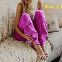 플란넬잠옷 두꺼운 바지 겨울 바닥 수면 라운지 여성 3564952630, XL, 자홍색