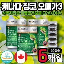 식약처인증 캐나다 징코 오메가3 캡슐 은행잎추출물 DHA EPA 눈건강 기억력 혈행 개선 도움 플라보놀배당체 오메가쓰리 스리 남성 여성 공시생 고시생 고3 수험생 건강기능식품 선물