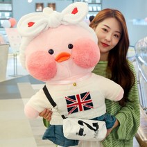 PKTOYS 만화 귀여운 소녀심 빵빵덕 다이소 오리인형 생일 부드러운 크리스마스 명절 선물 80cm, 핑크 오리-화이트 러브 헤어 밴드 화이트