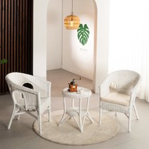 [한정수량 추가할인쿠폰] 에보니아 라탄 벨리아 T세트(티테이블세트)/테이블1+의자2/방석제외, 화이트