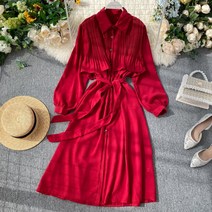 봄 가을 레트로 주름 맥시 랩 원피스 바캉스룩