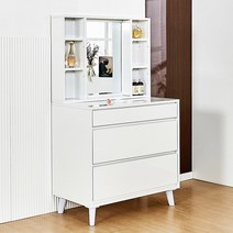호두데코 모아 LPM 800 3단 서랍장 화장대+거울수납장, 화이트