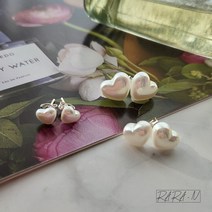라라앤 925실버 오로라 볼륨 진주하트 스터드 귀걸이 데일리 꾸안꾸 심플 러블리 이어링