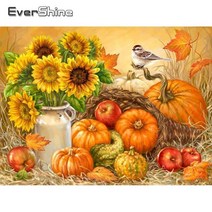 보석 구슬 십자수 전체 사각형 자수 추수 감사절 그림 해바라기 모자이크 호박 벽 예술, 원형 드릴 30x20cm