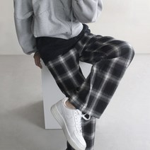 겨울 체크 일자 와이드 기모 밴딩바지 L사이즈 남녀공용