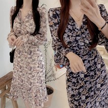 주디앤 여성 봄 가을 로즈미 슬림 쉬폰 캉캉 플로랄 롱 원피스 리빙공감