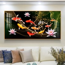 연꽃을 품은 비단 잉어 구어도 보석십자수 대형 사이즈 연못 풍경 diy 키트, 150X70CM