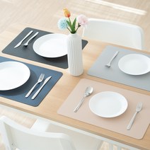 할메이드 사각형 조약돌 가죽 방수 식탁 테이블 매트 2P, 사각형(네이비)