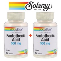 (1+1) 솔라레이 판토텐산 500 mg 수용성 비타민 B5 Pantothenic Acid 메타볼리즘 100 베지캡슐 2팩
