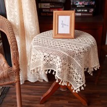 대용량 대형 큰 빅 사이즈 엔틱 빈티지 테이블보 덮개 커버 천 협탁보 손뜨개 식탁보 레이스, 130x130CM(원탁/사각테이블에 적합), A