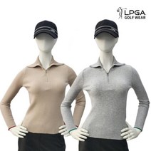 LPGA 골프 웨어 여성 봄 가을 간절기 골지 반집업 긴팔 니트 티셔츠 223-KT603