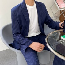 뉴메이드 / 여름 린넨 스트라이프 정장 수트 세트 셋업 양복 / 블