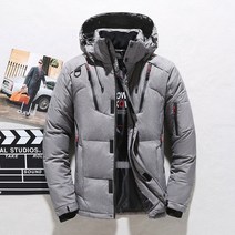 남성용 화이트 덕 다운 웜 후드 두꺼운 패딩 재킷 캐주얼 코트 외투 보온 겨울 파카