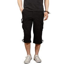 Cargo 쇼트s 남성용 3/4 카프리 반바지 무릎 아래 면 캐주얼 긴 안쪽 솔기 운동용 반바지 멀티 포켓 포함(벨트 없음) 1219# 라이트 카키 34
