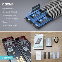 PHIXERO USB 3.1 C타입 10Gbps 프리 듀얼 베이 M.2 NVMe 2bay SSD 인클로저 블레이징 스피드 썬더볼트 3 윈도우와 호환, 4.2 NVME