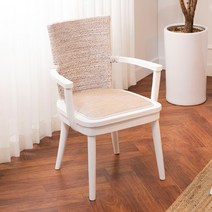 [에보니아] 착불_ 러스틱 라탄우드 암체어 (인테리어의자), 화이트, 1개