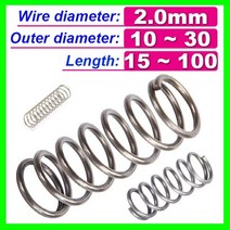 인장스프링 스텐인장스프링 금형 와이어 직경 2.0mm 압축 압력 스프링 Y 형 로터 버퍼 리턴 Cylidrical Coil Od 10 ~ 30mm 길이 15 100mm 탄소강, 2.0mm Wire diameter, 15mm Outer diameter, 30mm Length (5Pcs)