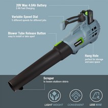 WORKPRO 20V 무선 낙엽 송풍기 나뭇잎 먼지 눈 부는 정원 전동 공구 클리너 용 가변 속도, 한개옵션0