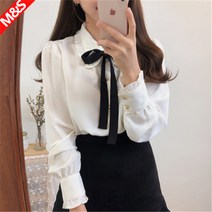 리본블라우스 추동 일계학원 블라우스 이너셔츠 인형넥 긴팔 리본 화이트 쉬폰 블라우스 여