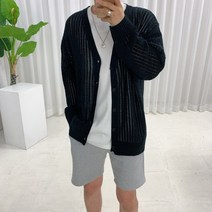 남자 썸머 바스 오버핏 브이넥 그물 가디건