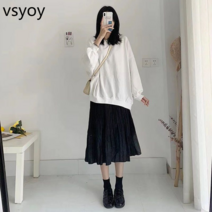 vsyoy 2023 새로운 한국 스타일 유행 느슨한 학생 여성 서양식 향기로운 스타일 스커트 투피스 드레스 여성의 봄과 가을