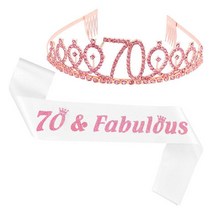 생일 여성 핑크 왕관과 새시 세트 30 50 60 70 번째 블랙 새틴 티아라 스카프 기념일 파티 장식, 05 White 70_01 M