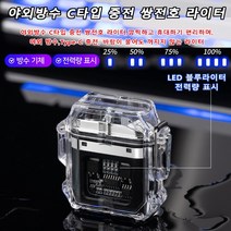 Type-C 충전식라이터 야외방수 고급 플라즈마 라이터 방풍 쌍전호/투명 탐색/야외 방수/LED 전력량 표시/과량 충전 방지, 블랙*1개