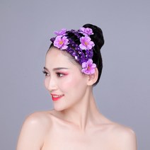 공연용 화려한헤어장식 오프닝 민족현대무용 머리꽃 반짝이 머리장식 라틴댄스 무대 광장무대, 35 자주색