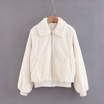 여성자켓 봄가을 화이트 칼라 래빗 숏 코트