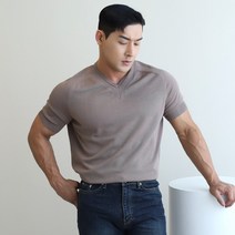 레그데이 남자 머슬핏 반팔 쿨 V 브이넥 남자 봄 여름 반팔 니트 티셔츠 5color