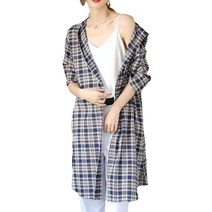 여성용 여름 가을 롱 셔츠 체크 캐주얼 후드 가디건 아우터 WZB072709
