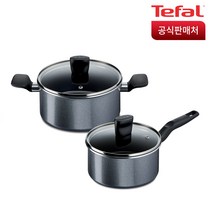 테팔 홈 쿡 인덕션 냄비 세트 2개, 그레이, 편수 16cm + 양수 20cm