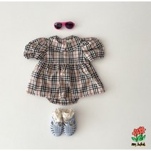 미니트리 마이베베 체크원피스슈트 아기옷 여름 촬영룩 백일 돌 6개월 베이비 상하복 바디슈트