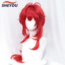 남자가발가격 남성가발 남자 헤어 중년 Dilu 가발 Genshin Impt osply 빨간 머리 긴 곱슬 스타일 성인 남성, 한개옵션1, 01 싱글 사이즈